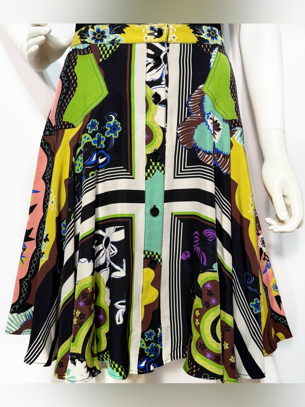 Etro Mixed Floral Patchwork Multicolored Print Silk Skirt | Sz. 40 - Picture 2 of 10